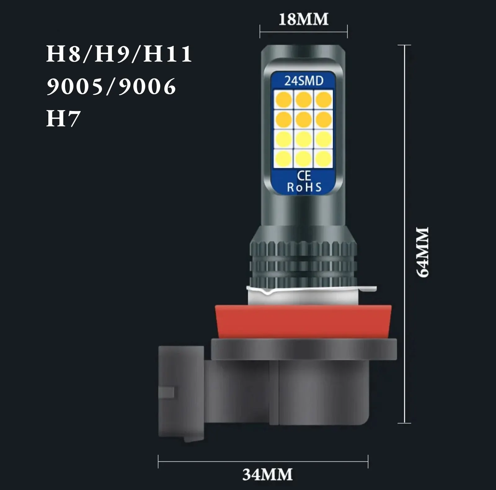 2 PCs Daul Color H7 H11 Led Fog Light 9005 HB4 3030 LED 24Smd 9006 HB4 Fog Lamps H4 Cars Headlight Bulbs 12V White Yellow