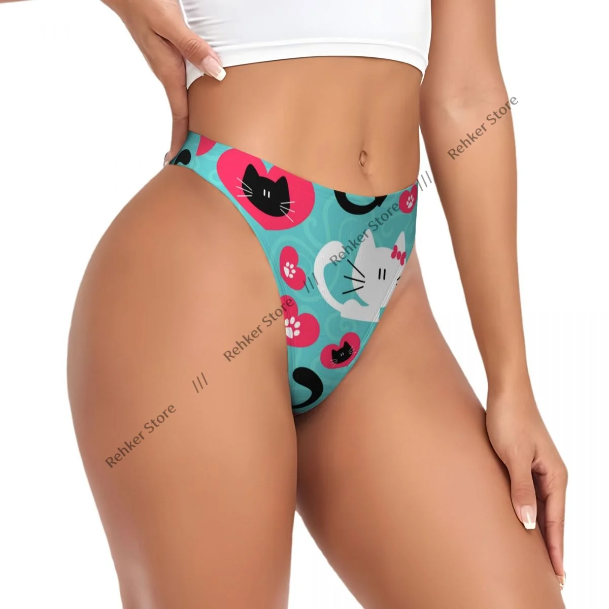 

Sexy G-string Thongs Women Panties Romantic Pattern With Cute Couple Of Cats Underwear Lingerie Tanga