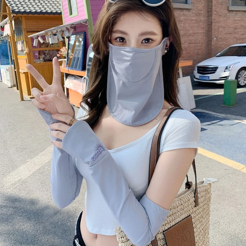 

UV Protection Summer Sun Protection Set Solid Color Breathable Summer Ice Sleeve Face Protection Dustproof Sunscreen Face Cover