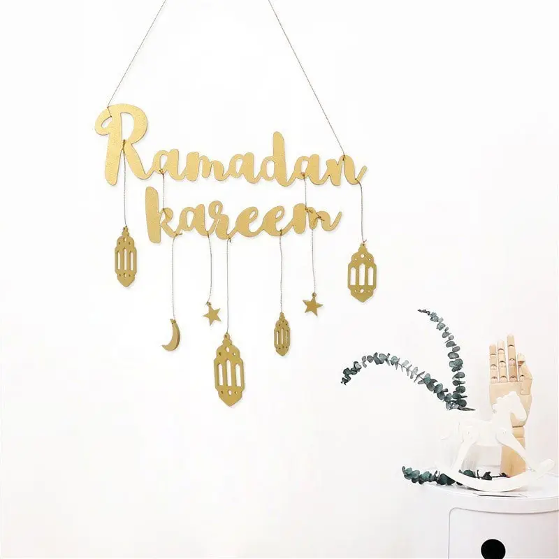 Ramadan Kareem Hangings Wooden Holiday Decorations Golden Black Moon Craftwork Delicate Party Home Letter Decoration 2025