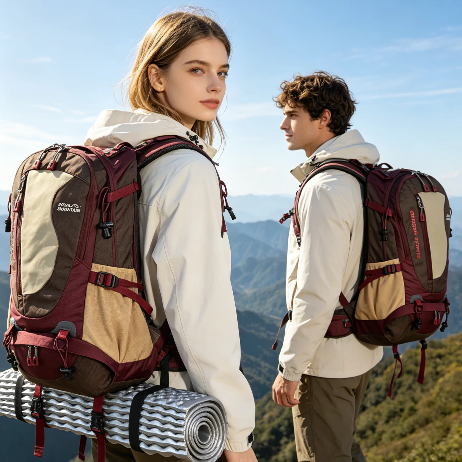 ROYAL MOUNTAIN 35L Hiking & Casual Backpack Shoes Compartment Multi-Pockets Waist Pack Chest Buckle Water-Resistant Fabric All