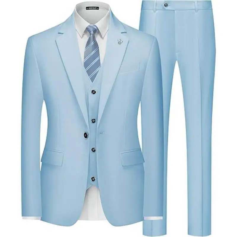 

Slim Fit Casual Three Piece Suit Set G 99888 Men's Fashionable Autumn Wardrobe Essential Double Slit No Button Fastening