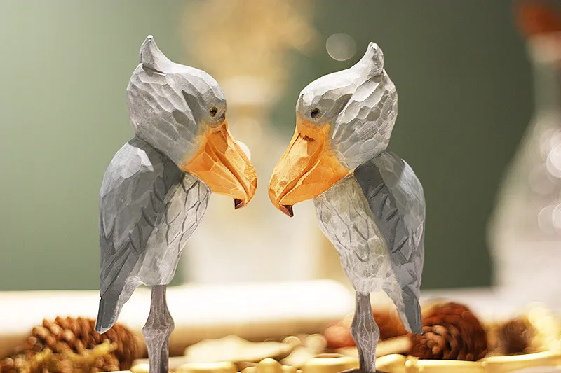 Wal-Kopf Storch Holzschnitzerei Vogel-Dekoration Rein Handgefertigte Massivholz Tier-Dekorationsobjekte Dekorative Wohnaccessoires – Detail 10