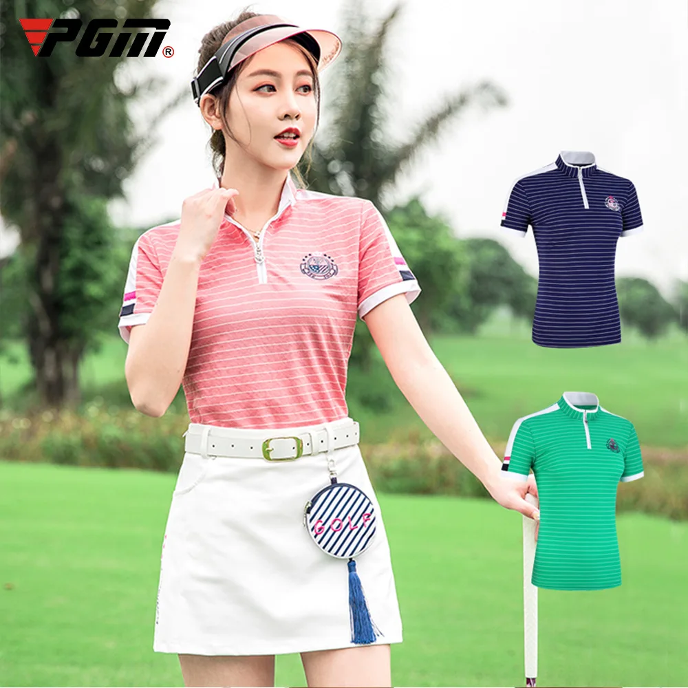 

PGM Golf Ladies Sports Short Sleeve Summer Ladies Striped Short Sleeve