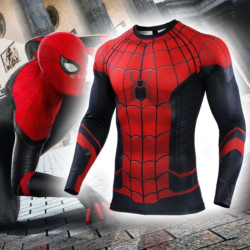 

Marvel Spider-Man Holland Training Suit Sports Fitness Tight 3D Printed Elastic Fit Long Sleeved T-shirt Superhero Cos Costume