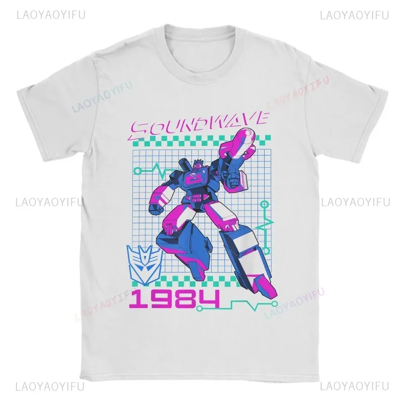 تي شيرت رجالي عتيق من Fun Transformers Soundwave 1984 100% قطن بأكمام قصيرة فريد من نوعه يسمح بالتهوية وبسيط برقبة مستديرة