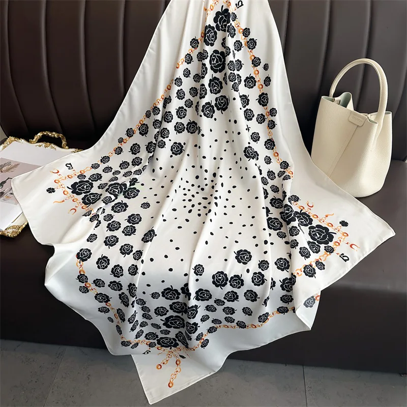 

90 см шелковый шарф, шарф, повязки на голову для женщин, модные аксессуары для волос на четыре сезона, хиджаб, платок, бандана, шаль, платок