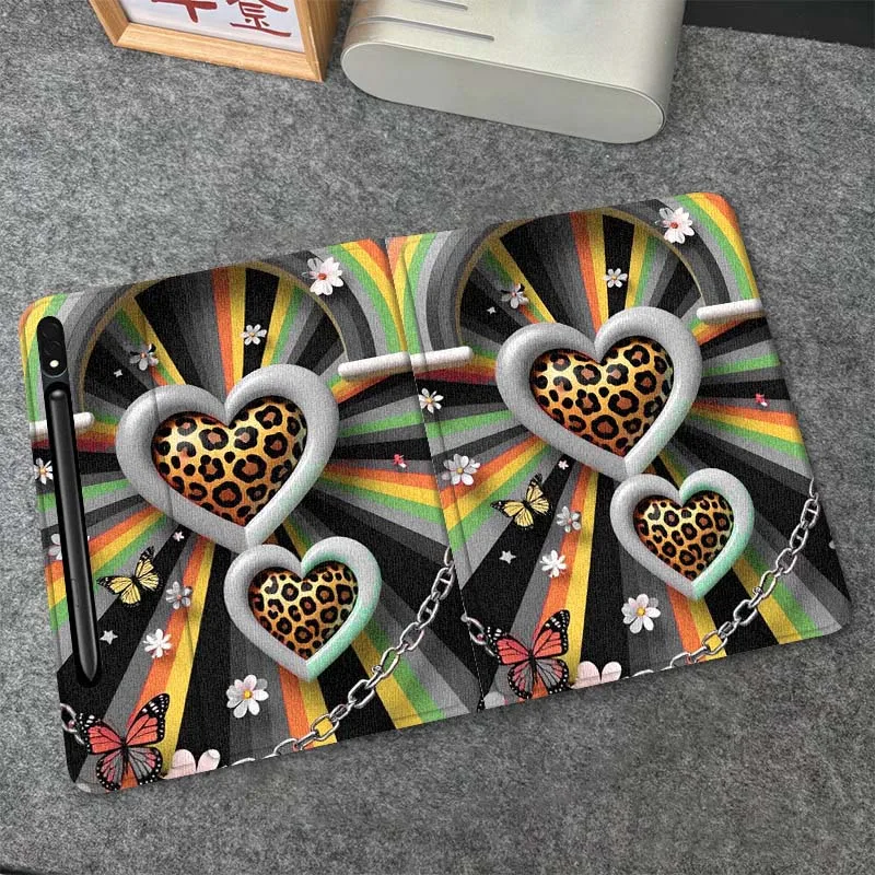 

Cartoon Leopard Heart Chain Tablet Case For Samsung Galaxy Tab S6 S8 S9 S10 Lite FE 10.4 11 Inch 2022 2024
