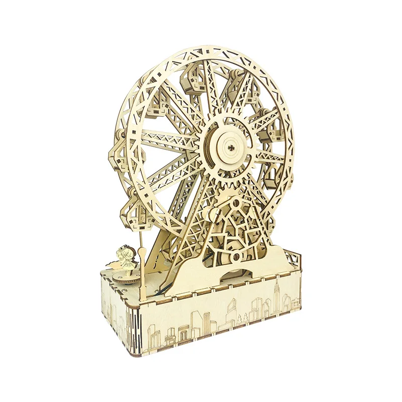 

3D Wooden Puzzle Rotating Ferris Wheel Music Box Model DIY Model Building Block Kits Assembly Toy Gift for Teens children Adults