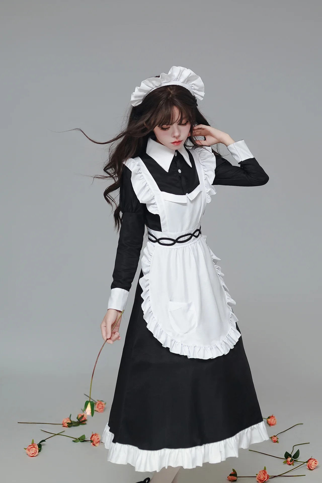 Disfraz de Cosplay de Servidora de Café de Carnaval, Vestido de Sirvienta Francesa, Túnica de Manga Larga con Delantal, Túnica para Comic-Con, Disfraz de Fiesta de Anime para Mujer