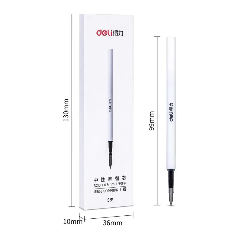 Deli Pen Refill Rotary Gel Pen Refill for S99 Signature Pen 0.5mm Black 3 Pcs/Box Model S210