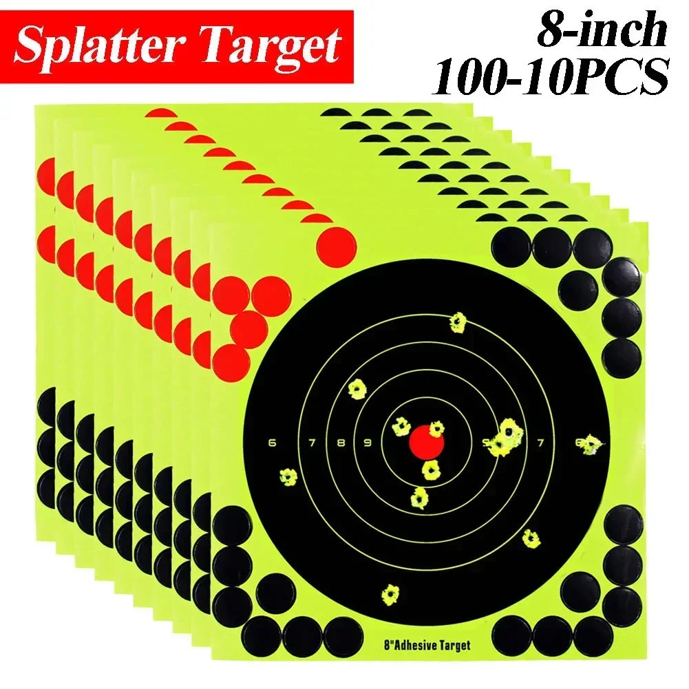 QE 100-10PCS 8インチ スプラッターターゲット 高視認性 粘着射撃ターゲットステッカー リアクティブハンティング射撃訓練用紙