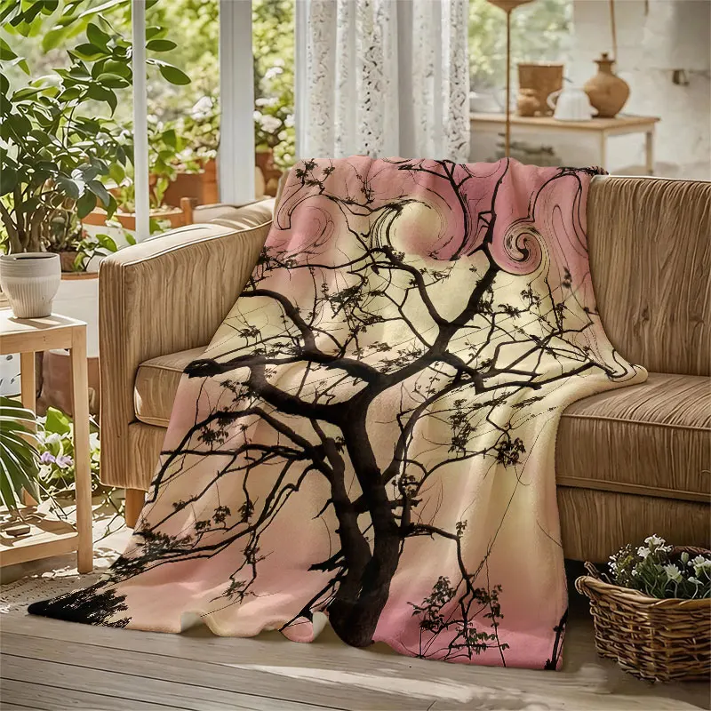 Swirl Twisted Tree Flannel Blanket Perfect for Sofa Office Bed Travel Sleep Read Relax Camping Four Season Use