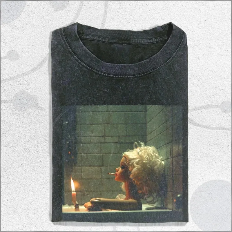 Vintage Wash Mood POV T-Shirt, Weird Shirt, Gift For Her, Fun Unique Doll Shirt Women and Man T-Shirt Washed T-shirt