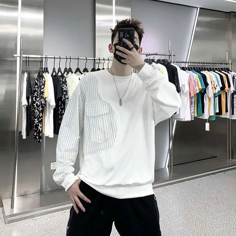 

Spring Autumn New Round Neck Long Sleeve Fashion Sweatshirts Man High Street Casual Loose Striped Printing All-match Pullovers