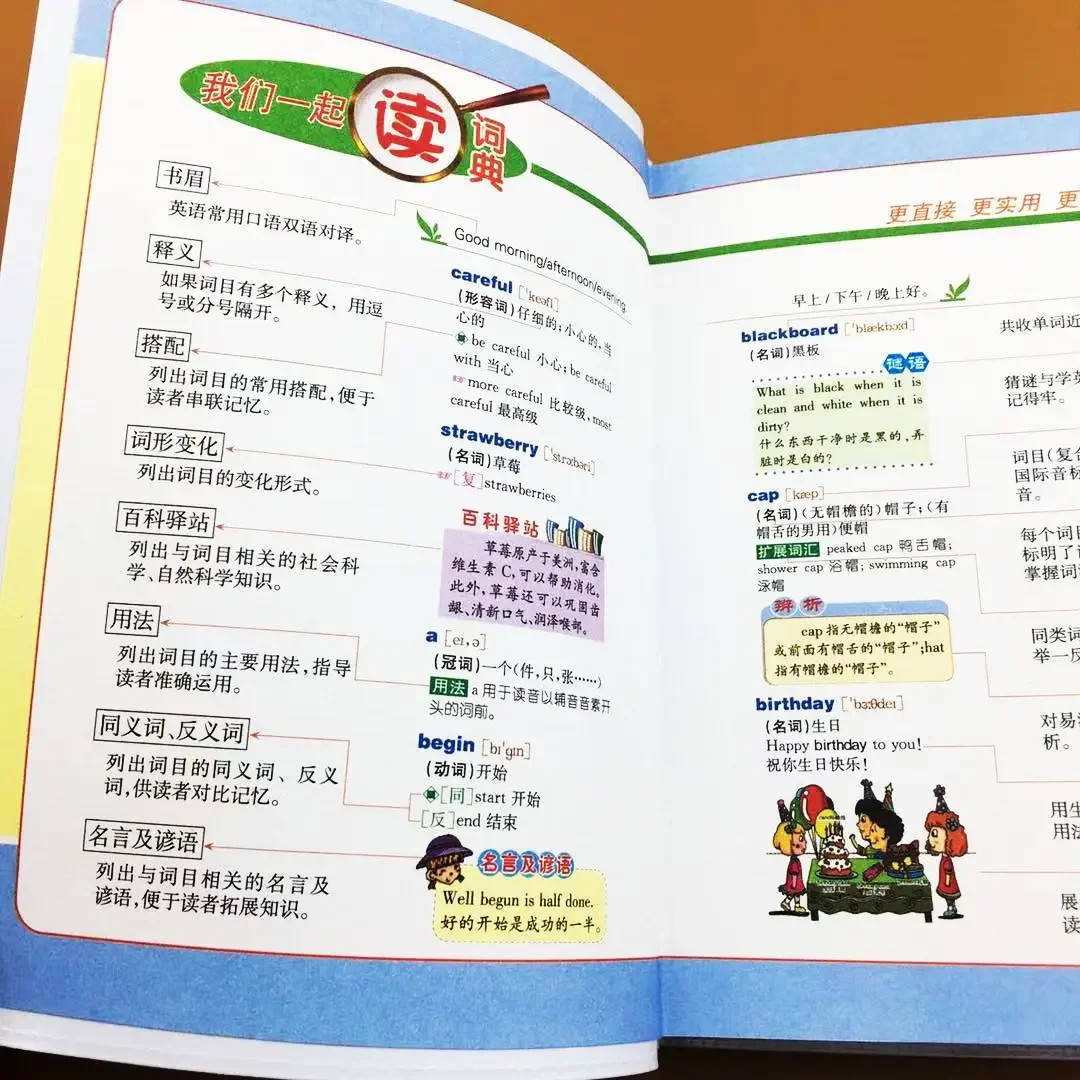 Dicionário de inglês multifuncional para estudantes, versão de imagem colorida de 1 a 6 anos, o novo dicionário inglês-chinês completo