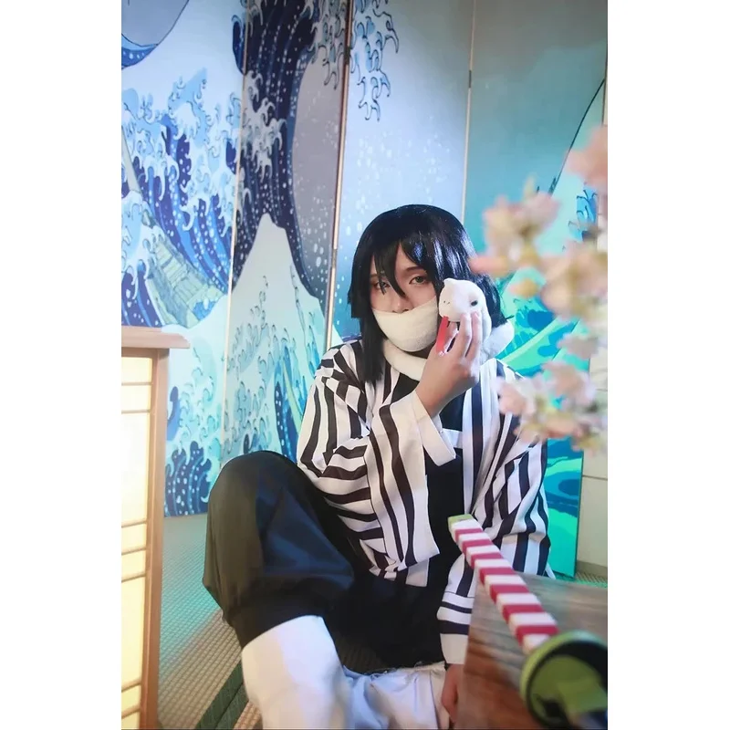 Disfraz de Cosplay de Anime Demon Slayer Kimetsu No Yaiba Iguro Obanai Haori, peluca tipo kimono, conjunto de accesorios de serpiente blanca, uniforme de fiesta de Carnaval 6;