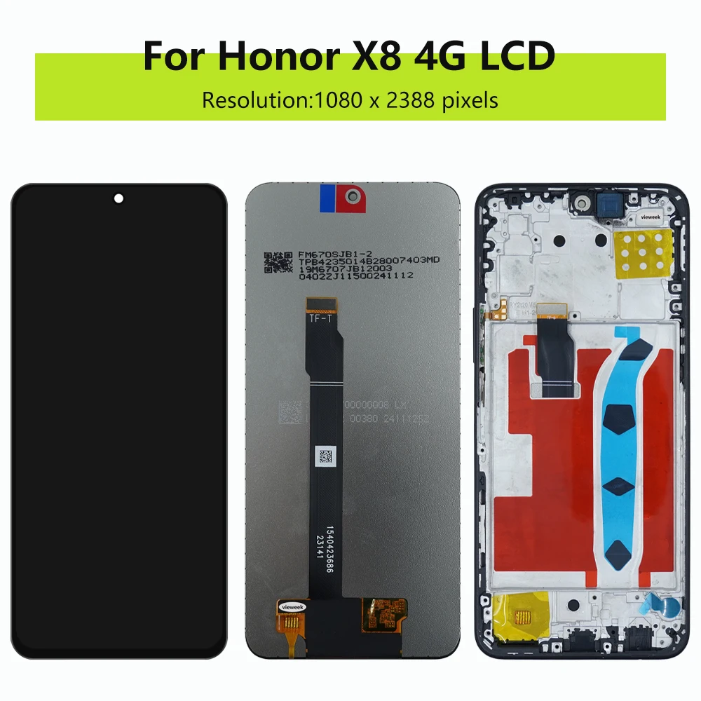 6.7'' For Honor X8 4G LCD Display Touch Screen Digitizer Assembly For Honor X8 2022 TFY LX1 LX2 LX3 Display With Frame