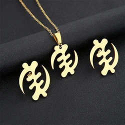 African Symbol Necklaces Stud Earrings Sets Gold/Silver Color Stainless Steel Adinkra Gye Nyame Ethnic Jewelry Sets Hiphop Gifts