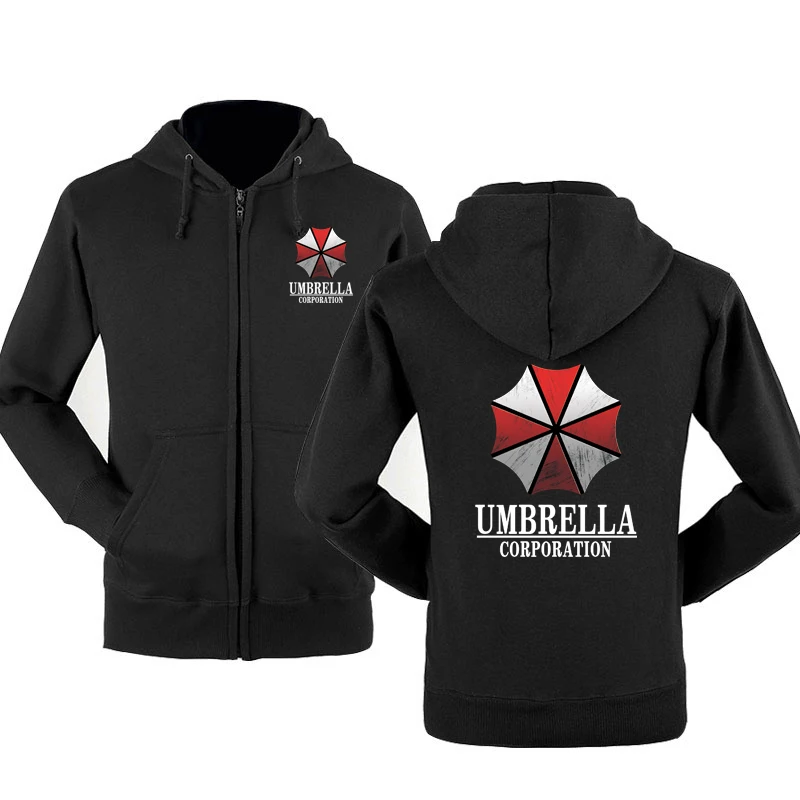 Spring Autumn Sweatshirt Umbrella Corporation Print Hoodies Men Streetwear Fleece Zipper Hooded Jacket HipHop Harajuku Tracksuit