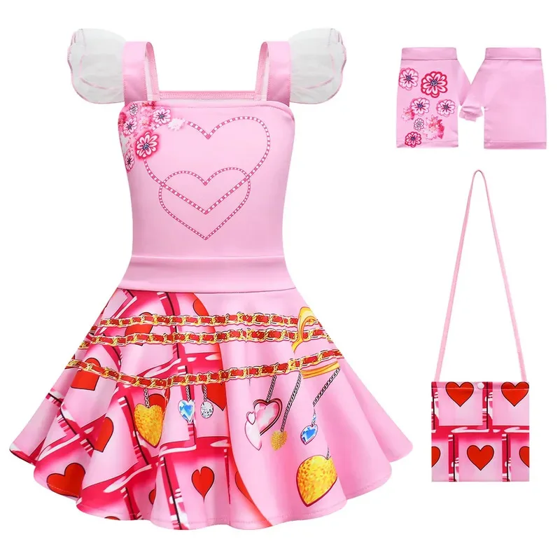 L2025l هالوين D-المناسبات 4 زي صعود فستان أحمر حقيبة شعر مستعار هالوين كلوي ملكة القلوب بريدجيت تأثيري الفتيات الوردي Fl