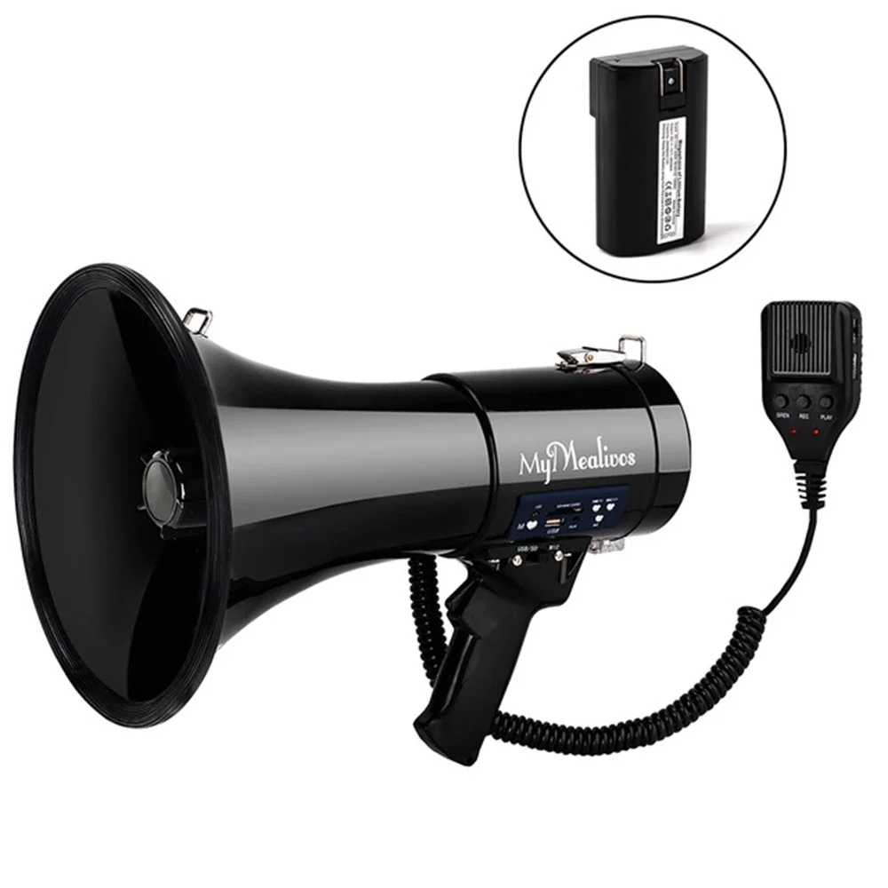 

Brand New Portable Megaphone 50 Watt Power Megaphone Speaker Bullhorn Voice and Siren Alarm Modes with Volume Control and Strap