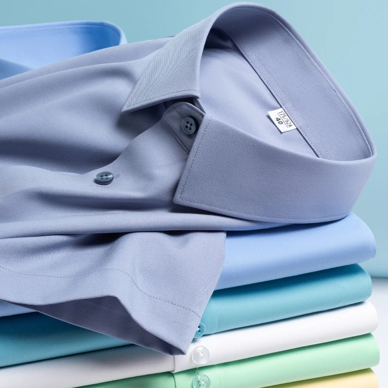 5XL Anti-Wrinkle Non-Iron Modal Casual Long Sleeve Men Shirt short sleeves Camisa Social Business black Blue White Office Shirt