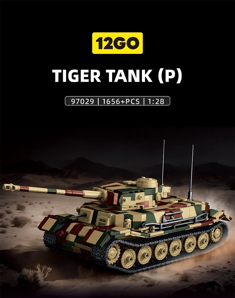 

Armored Vehicle Tiger P Blocks Tank Model Educational DIY MOC Bricks Building Toy for Kids Children Boys Gifts Ornaments