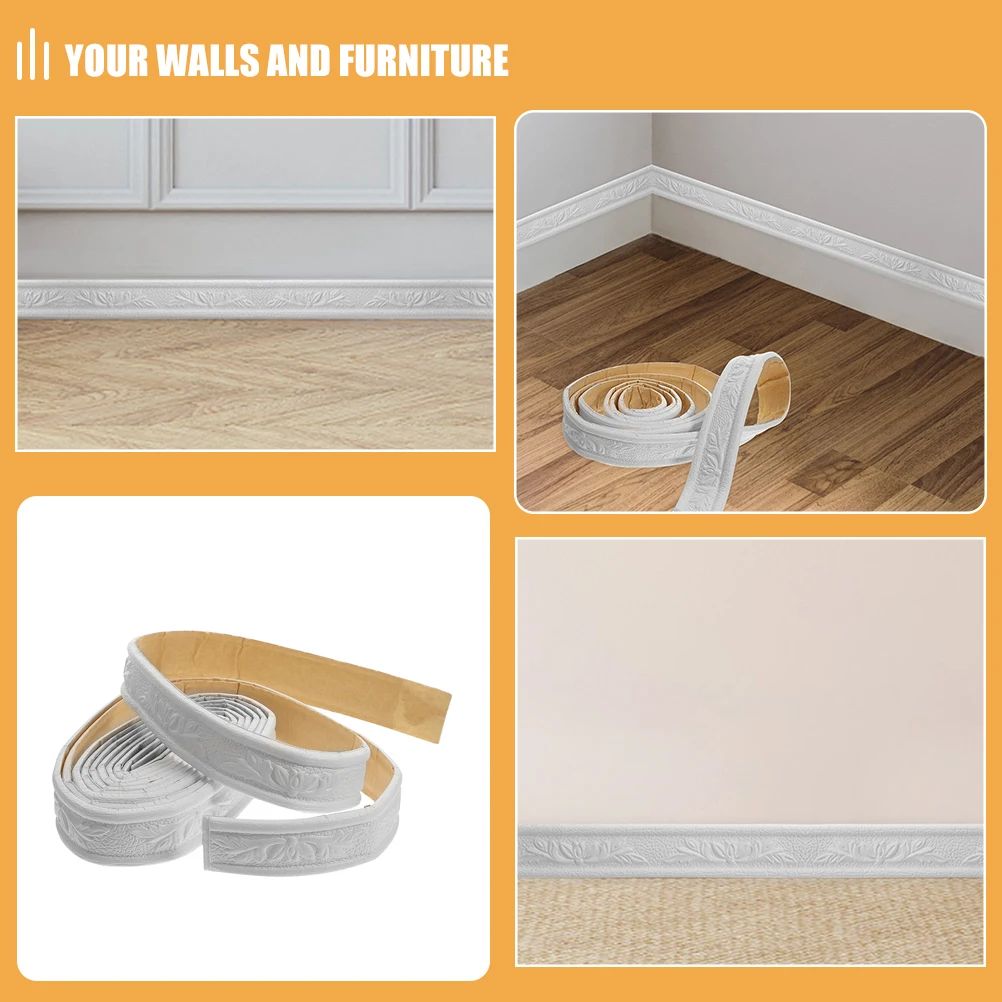 4pcs 4 Rolls Pvc Wallpaper Borders Molding Trim Self Adhesive 3D Wall Ceiling Decor Peel Stick Trim For Home Walls Aesthetic