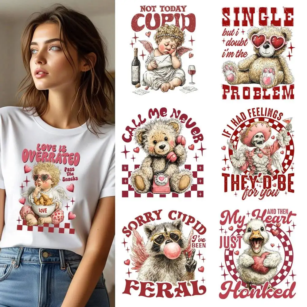 25CM Valentines Day Heart Love Bear Angel Heat Transfer Patches For Clothes DIY A-Level Washable Shirt Iron-on Thermal Stickers
