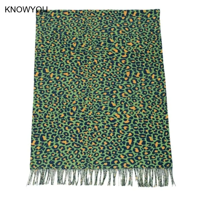 Fashion Green Leopard Scarf Lady Warm Cashmere Blend Shawl Neckchief Autumn Winter New Bufanda Soft Scarves Big Size Blanket