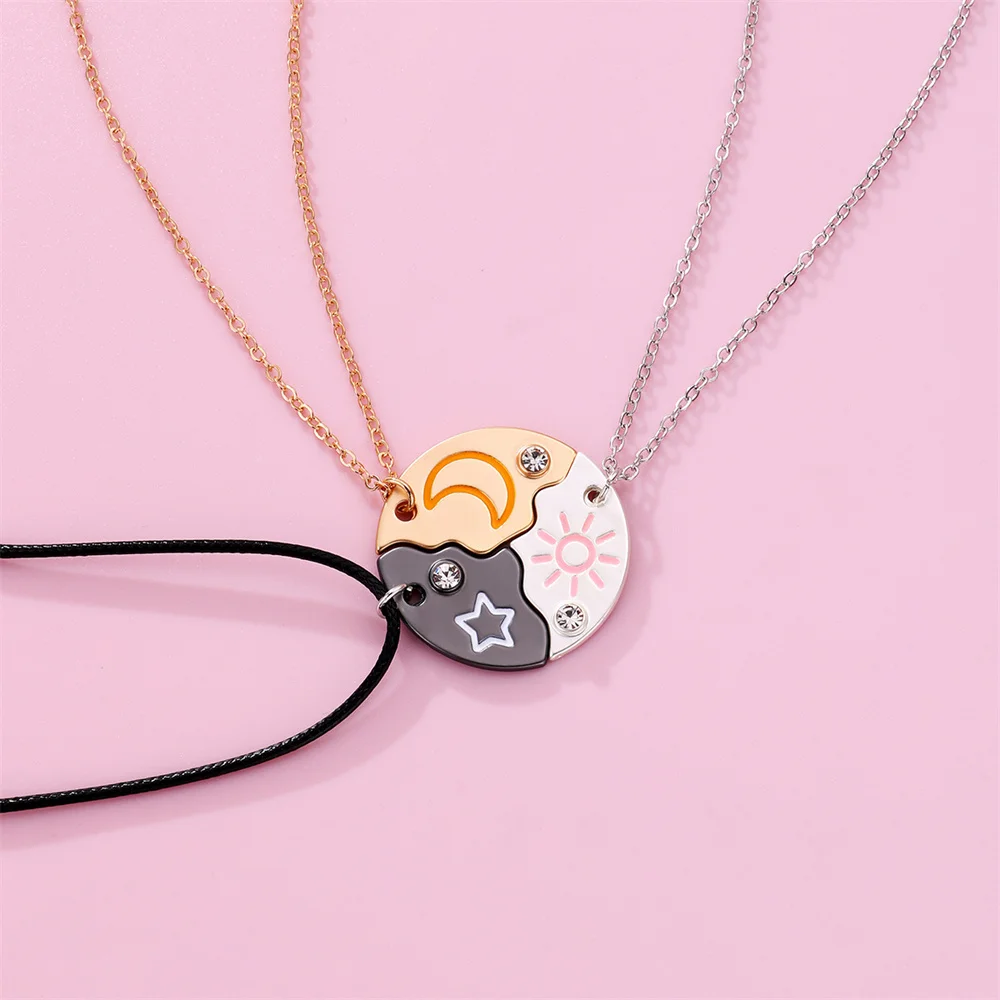 3 Pcs/set Sun Moon Star Pendant Necklace For Women Best Friend Forever Friendship BFF Necklace Adjustable Geometric Jewelry Gift