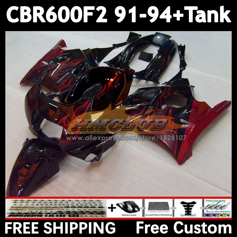 Red Flames Body +Tank For HONDA CBR600 CBR 600F2 600 F2 FS 55No.88 CBR600F2 91 92 93 94 CBR600FS 1991 1992 1993 1994 Fairings