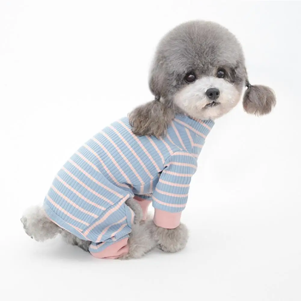 Dog Jumpsuits Striped Pattern Contrast Color Pet Romper O Neck Fabric Close Fitting Kitten Dogs Pajamas Costume For Winter