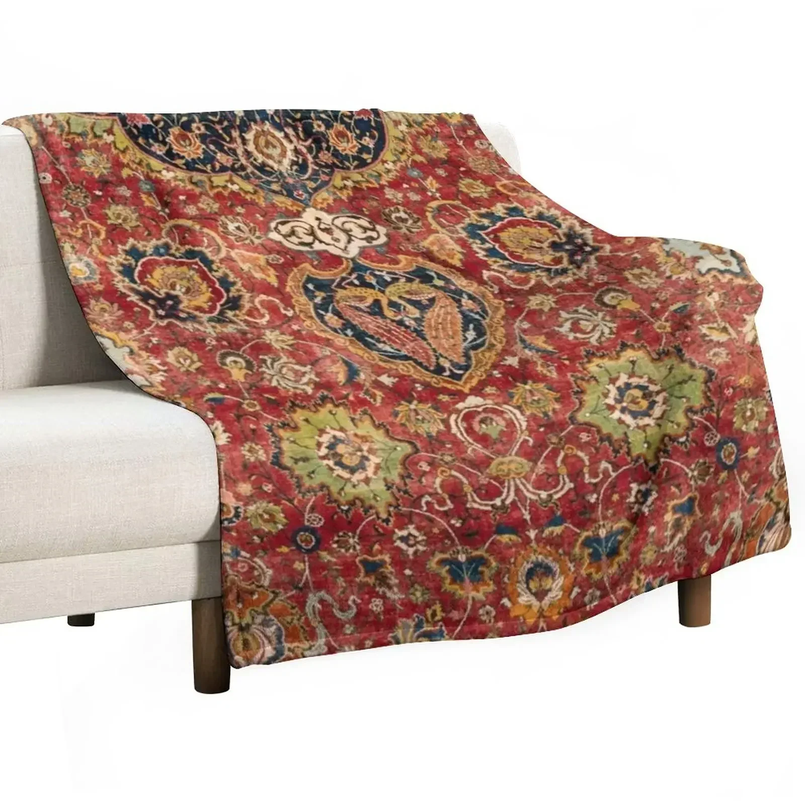 

Indian Boho II // 16th Century Distressed Red Green Blue Flowery Colorful Ornate Rug Pattern Throw Blanket