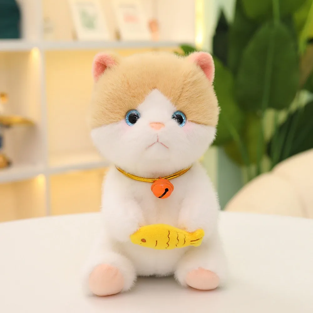 

Bell Collar Eating Fish Cat Plush Toy Cartoon Stuffed Little Cat Plush Doll Cute Soft Little Cat Plush Toy Christmas Gift