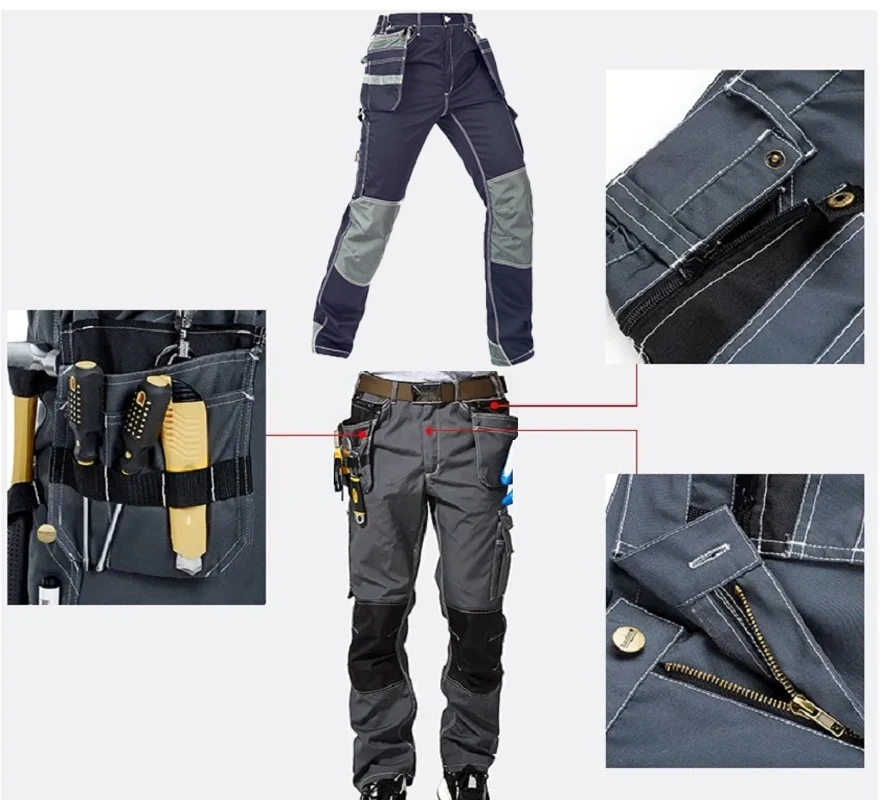 Men Working Trousers Cargo Pants Multi Pockets Wear Resistant Carpenter Pants Men Workwear Multi Pockets Work Trousers Knee Pad