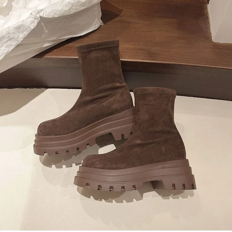Autumn Winter Women Ankle Boots Fashion Slip On Platform Shoes Vintage British Style Ladies Elegant Short Booties