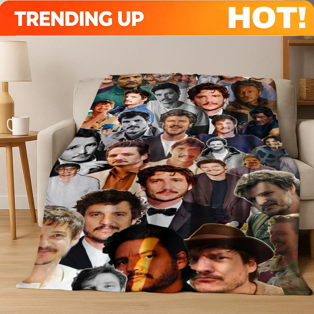 Customize 2025 New Pedro Pascal Actor Star Art Flannel Blanket,Cozy Soft Throw Blanket for Home Bedroom Bed Sofa Picnic Cover Ki