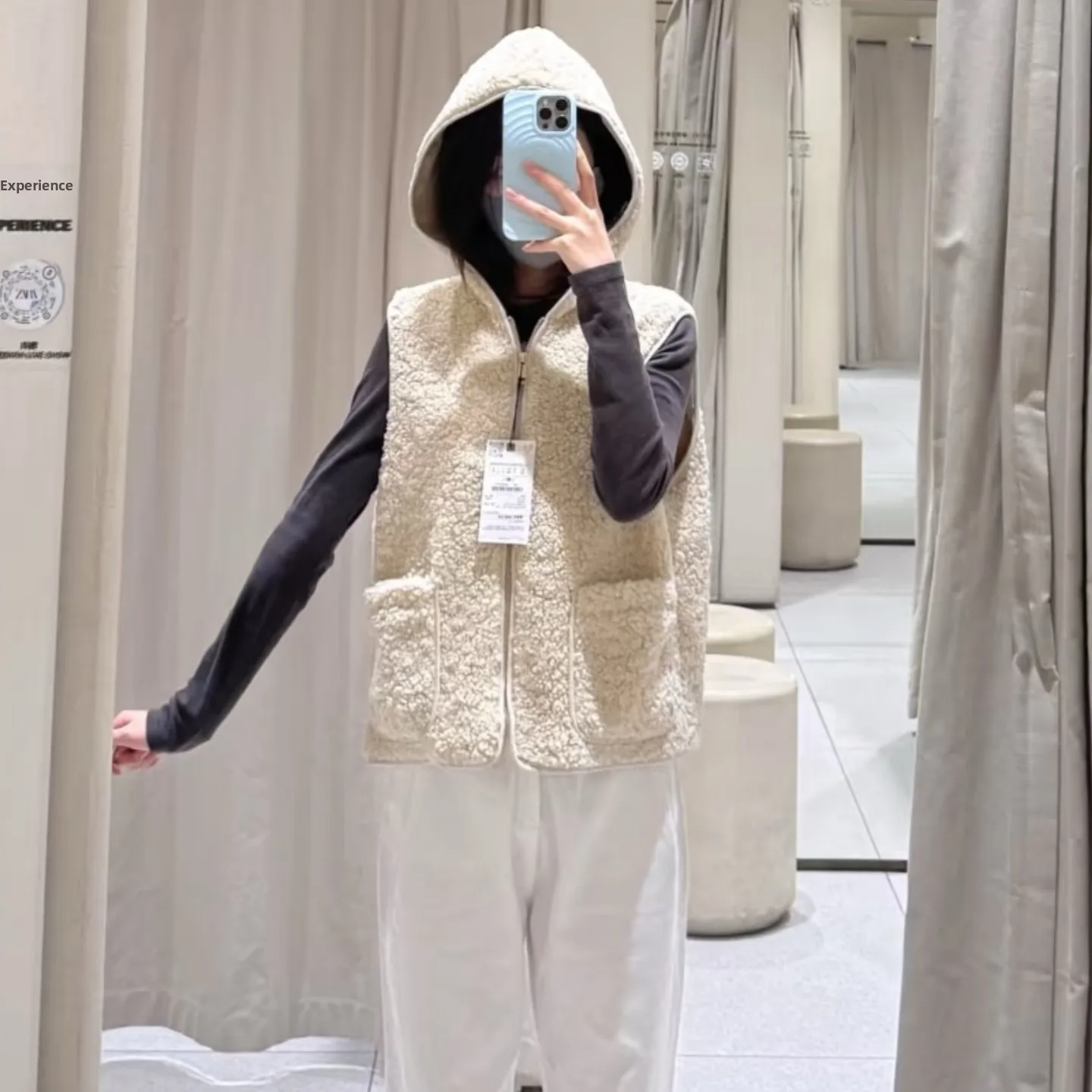 New Autumn Winter Lamb Fur Hooded Sleeveless Fleece Vest Women's Fashion Outerwear Warm Cozy Zipper Closure Regular Length