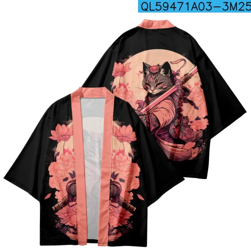 Chinese Style Retro Loose Three-Quarter Sleeve Home Haori Cardigan Cat Hanfu Coat Summer Air-Conditioning Outerwear Shirt Sun Pr