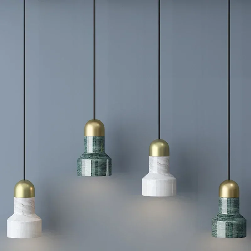 Nordic Copper Chandeliers Hotel Hall LED Pendant Lights Room Decor Bedroom Restaurant Bar Creative Minimalist Torch Marble Lamp image 2