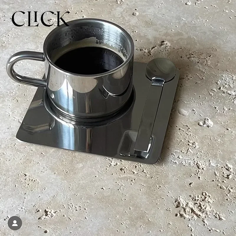 3 Teile/satz 304 Edelstahl Kaffeetasse Doppelwandige Kaffeetasse Löffel Untertasse Set Küche Liefert 200 ml