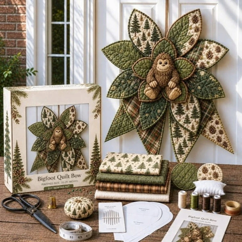 Animals Quilted Door Hanging Decor DIY Padded Patchwork Bow Sewing Kit for Home Mantel Wall Display Gift for Craft Lovers