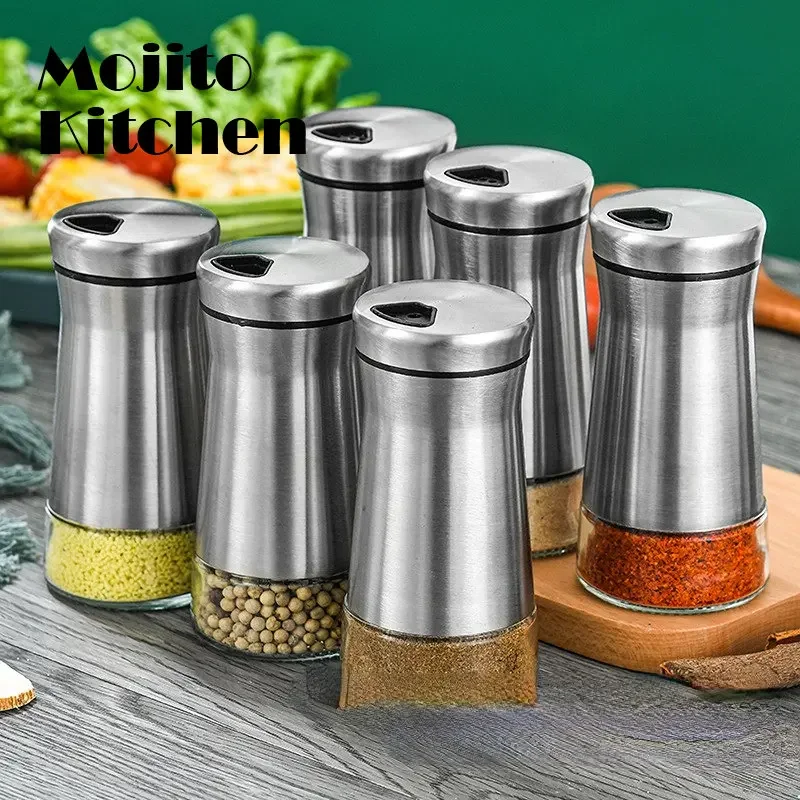 Stainless Steel Salts Pepper Shaker Seasoning Pot Can Spices Bottle Jar Organizer Multi Holes Condiments Boxes Gadget