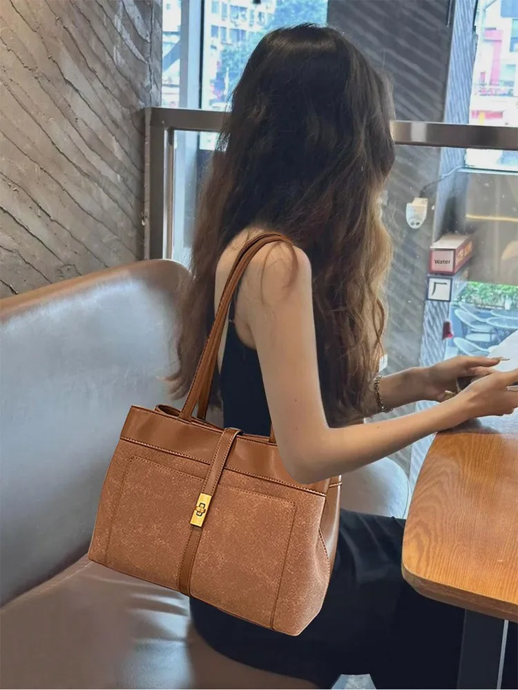 

Ретро-сумка-тоут матовая, женская, большая вместительная сумка на одно плечо, повседневная, простая, с мягкой ручкой, для молодых женщин