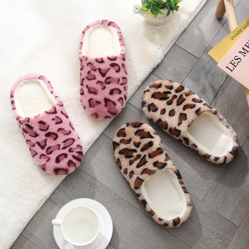 New Rabbit Fur Leopard Print Indoor Silent Soft-Soled Slippers for Home Use, Suitable for Wooden Floors and Underfloor Heating,