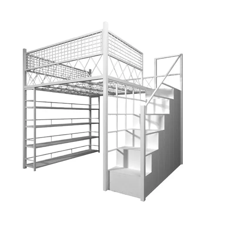 

Single apartment fashion wrought iron elevated bed Nordic home bedroom multifunctional bed table