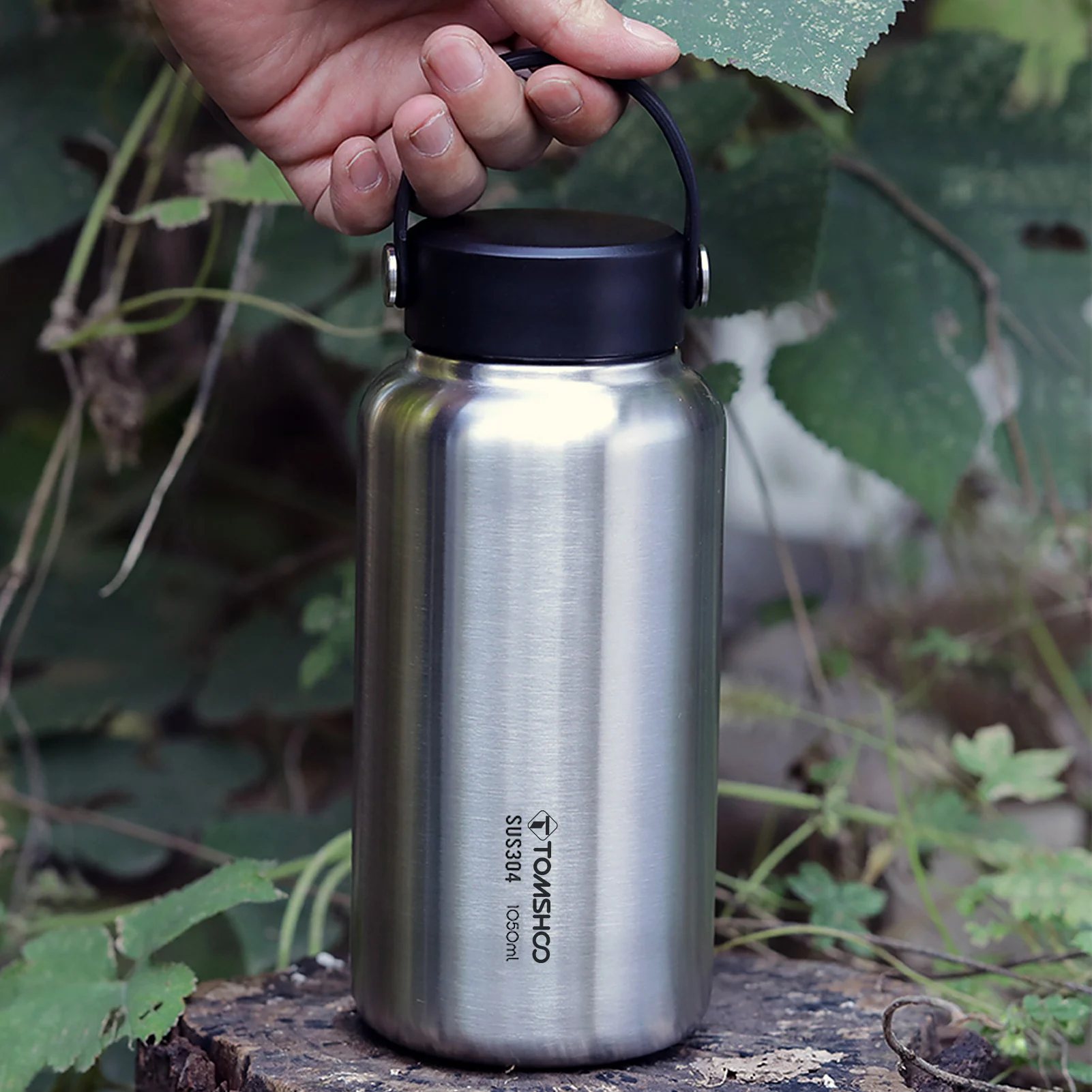 TOMSHOO 1050ml Edelstahl-Wasserflasche Auslaufsichere Sportflasche mit 750ml Wasserbecher Kaffeebecher Hängetopf für Outdoor-Camping