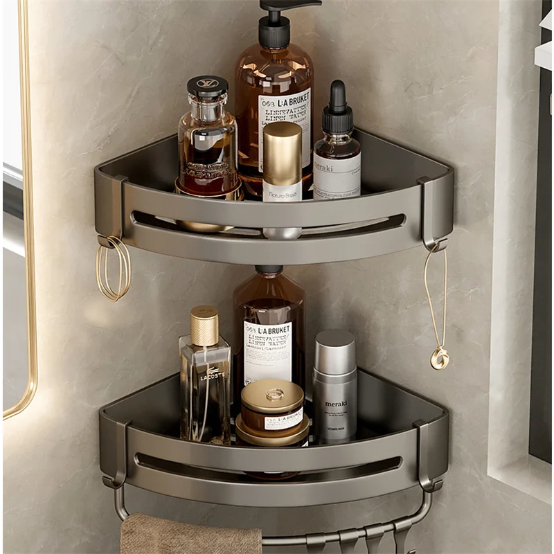 

Gray Bathroom Shelf Bath Shower Shelf Aluminum Bathroom Corner shelf Wall Mounted Aluminum Kitchen Storage holder